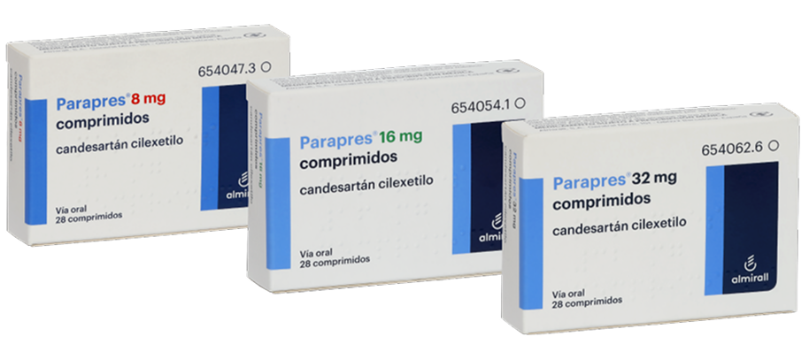 Cajas de Parapres 8 mg, 16 mg y 32 mg comprimidos